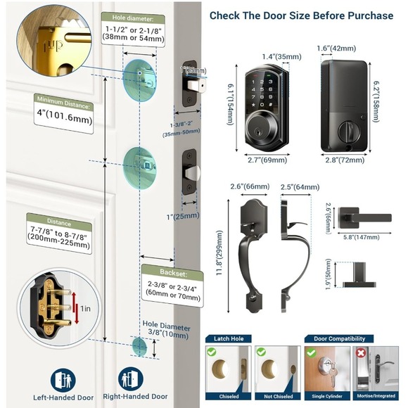 Veise VE06 H Smart Door Lock Set App Control Keyless Entry Deadbolt Matte Black - Picture 6 of 6